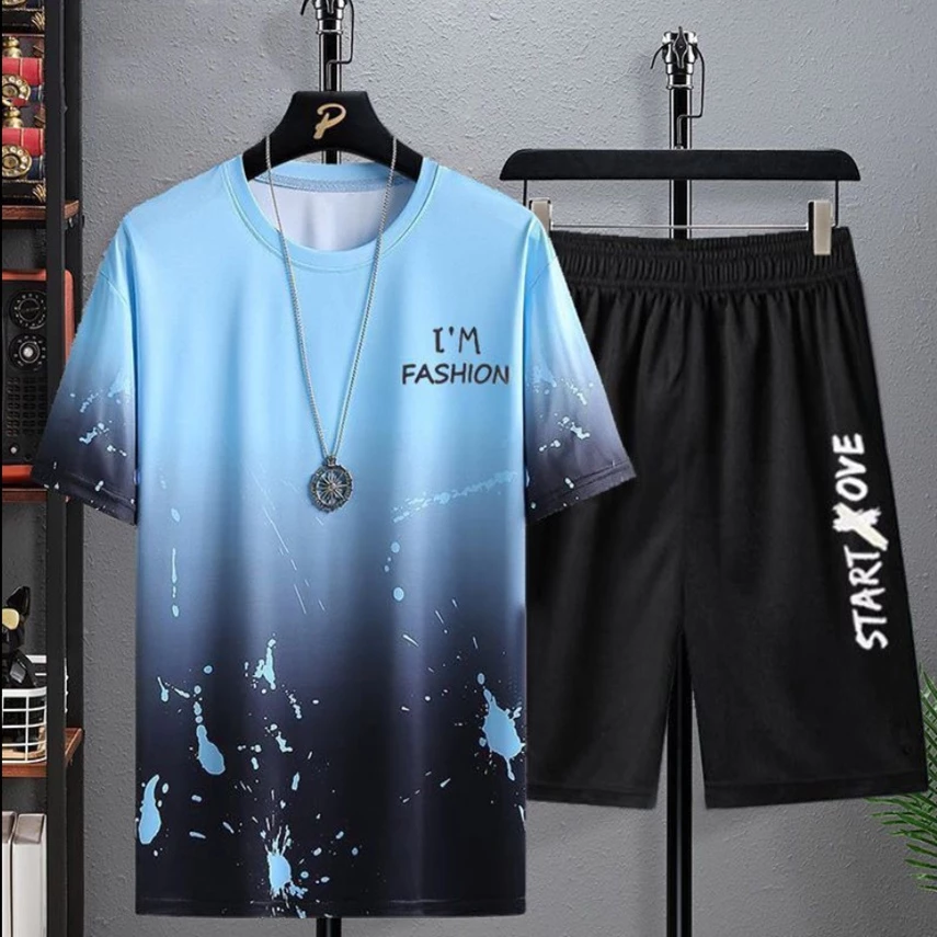 Set áo thun tay ngắn màu nhuộm và quần short thời trang cho nam có 3 màu tùy chọn size M-5XL (có bán lẻ áo)