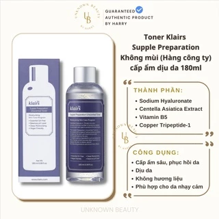 Nước hoa hồng Dear, Klairs Supple Preparation Unscented Toner 180ml | Unknown Beauty