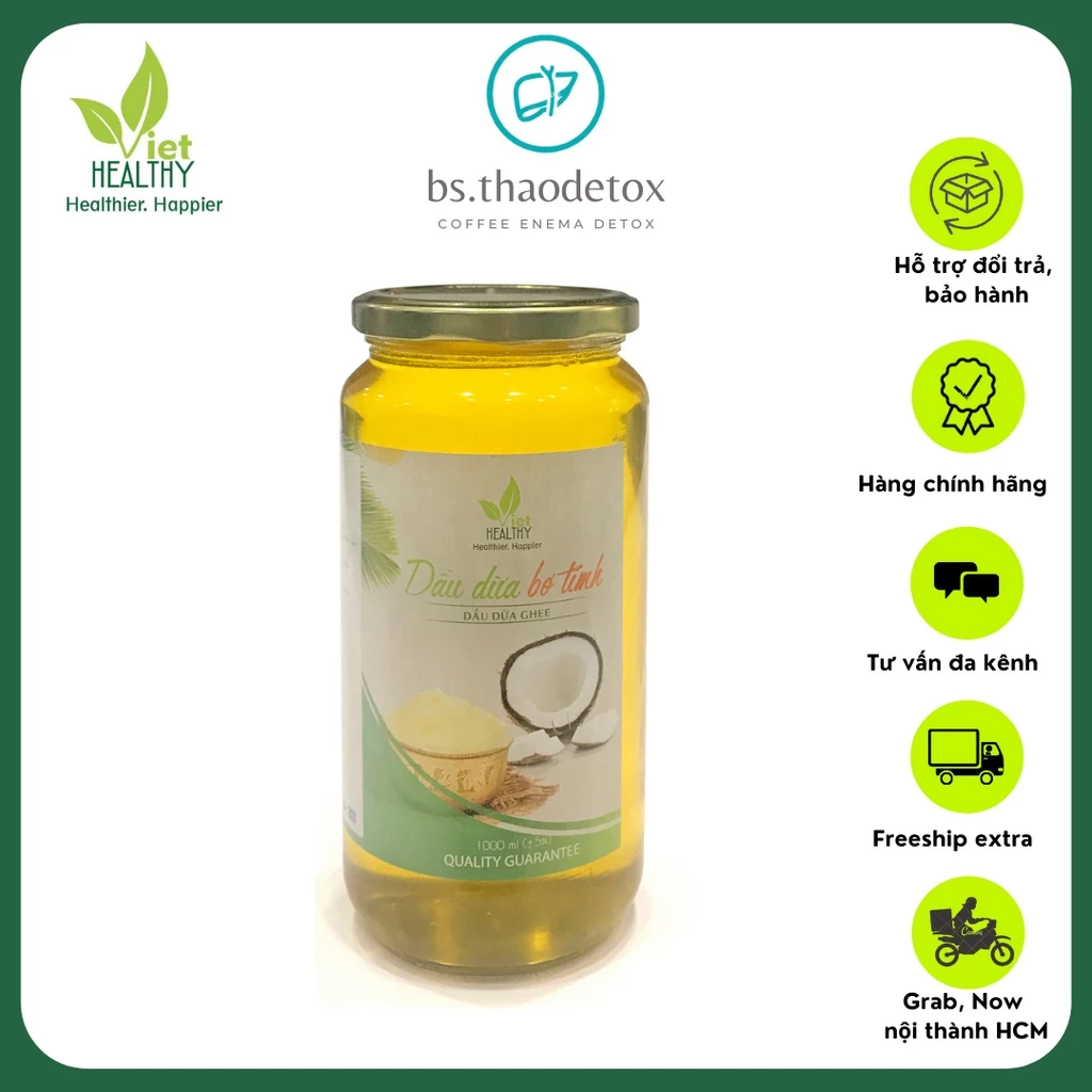 Dầu dừa Ghee Viethealthy Bơ Tinh Ép Tươi Lạnh tinh khiết Bơm Đại Tràng, sánh đặc, tốt cho sức khoẻ healthy