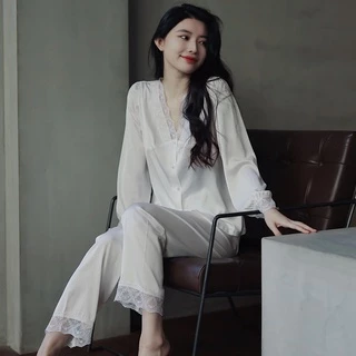 Bộ Đồ Ngủ Pijama Lụa DEAR MYDARLING Phối Ren Cao Cấp - M18