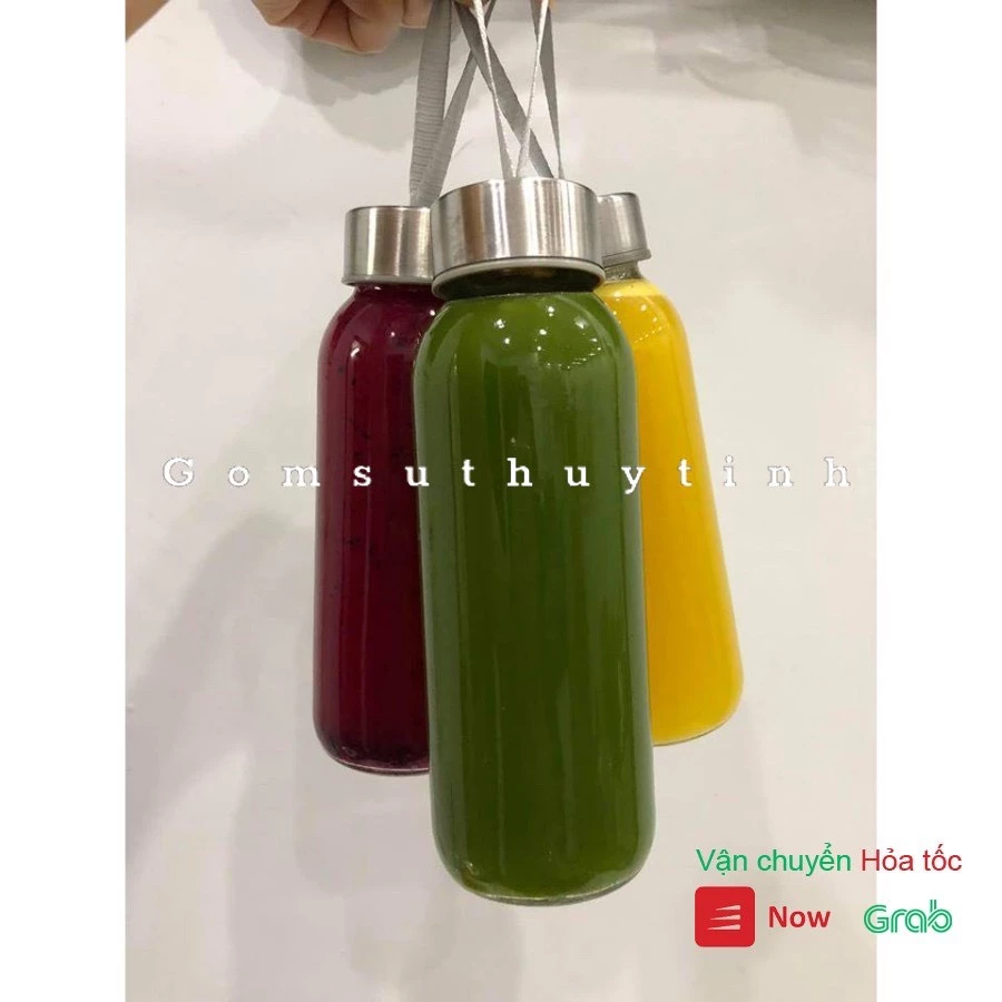 Bình nước thủy tinh 300ml có dây xách, chai dây 300