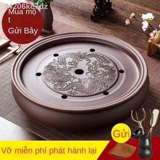 ﹉Kung Fu khay trà trà biển bàn trà cát tím lớn khay trà gốm sứ bộ trà đơn giản hộ gia đình hình tròn khay trà đựng nước