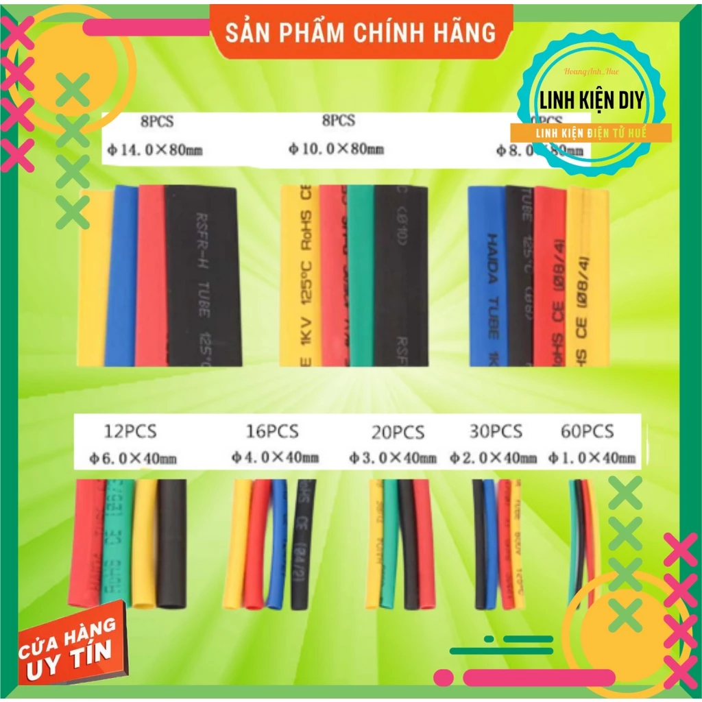 [S018] Túi ống gen co nhiệt 164 PCS dây co nhiệt nhiều màu 164 PCS