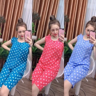 Bộ lanh mặc nhà , đồ bộ tole nữ , quần lửng tay cánh tiên, họa tiết chấm bi [CÓ SIZE]  TL28