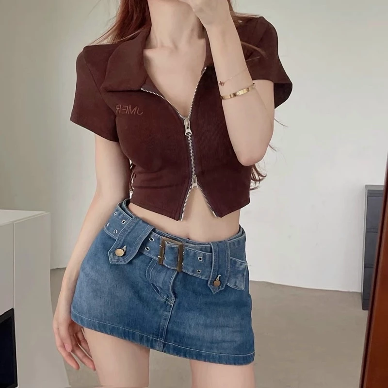 ÁO CROPTOP TAY NGẮN DÂY KÉO BG