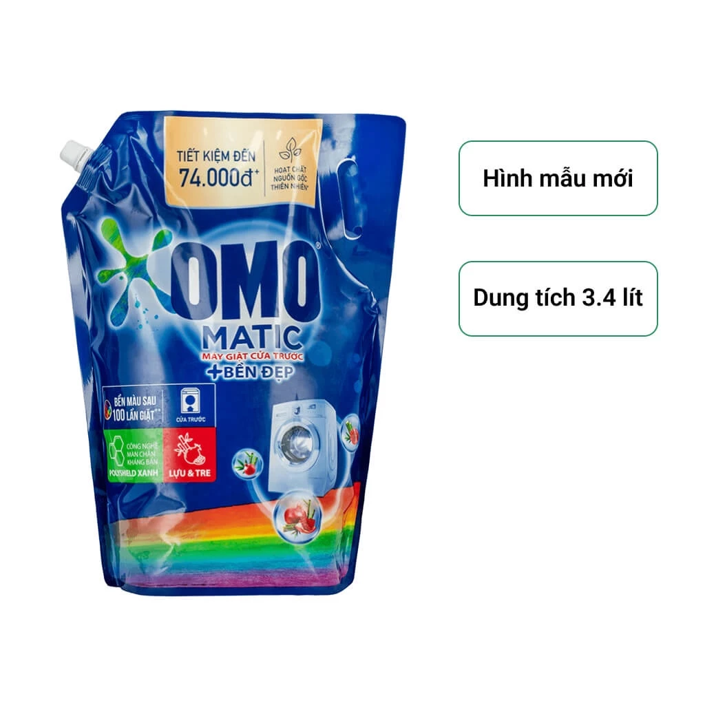 Nước giặt OMO Matic bền đẹp cửa trước lựu và tre túi 2-3.6kg