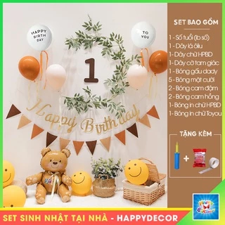 Set trang trí sinh nhật Hàn Quốc tone INS Handmade, kèm số tuổi chất liệu dạ dán , CK y hình (Tặng Bơm + Keo)