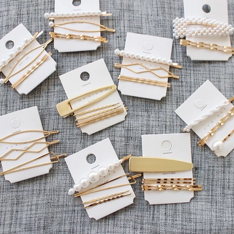 Set 4 Kẹp Tóc Kim Loại Mạ Vàng Phong Cách Hàn Quốc
