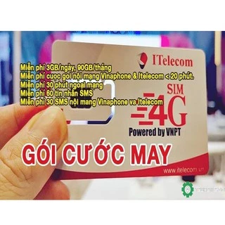 Sim 4G ITelecom May - ói 90GB/tháng+ Miễn phí gọi Vinaphone + 30phút gọi ngoại mạng