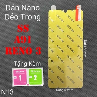 (N13)Miếng Dán Màn Hình Siêu Mỏng Dẻo Nano DCX-9H Oppo Reno 3/A91