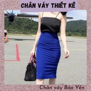 Chân váy bút chì xanh coban tới gối xẻ sau (sẵn size) - M25