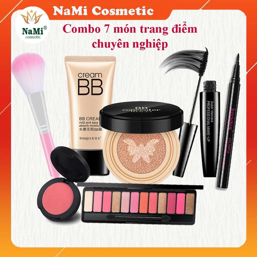 Bộ trang điểm chuyên nghiệp chính hãng Phấn nước, kem nền BB, phấn mắt, phấn má, mascara, bút dạ kẻ mắt + cọ trang điểm