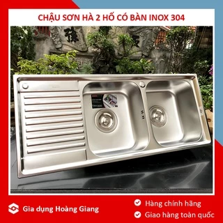 Chậu rửa bát Sơn Hà 2 hố có bàn S105 Inox 304 chính hãng - Bảo hành 5 năm