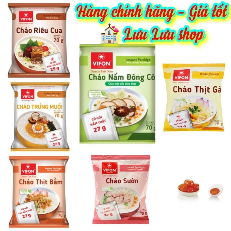 Cháo Vifon có gói thịt bằm / sườn/ gà / trứng muối/ nấm đông cô thật gói lớn 70gr