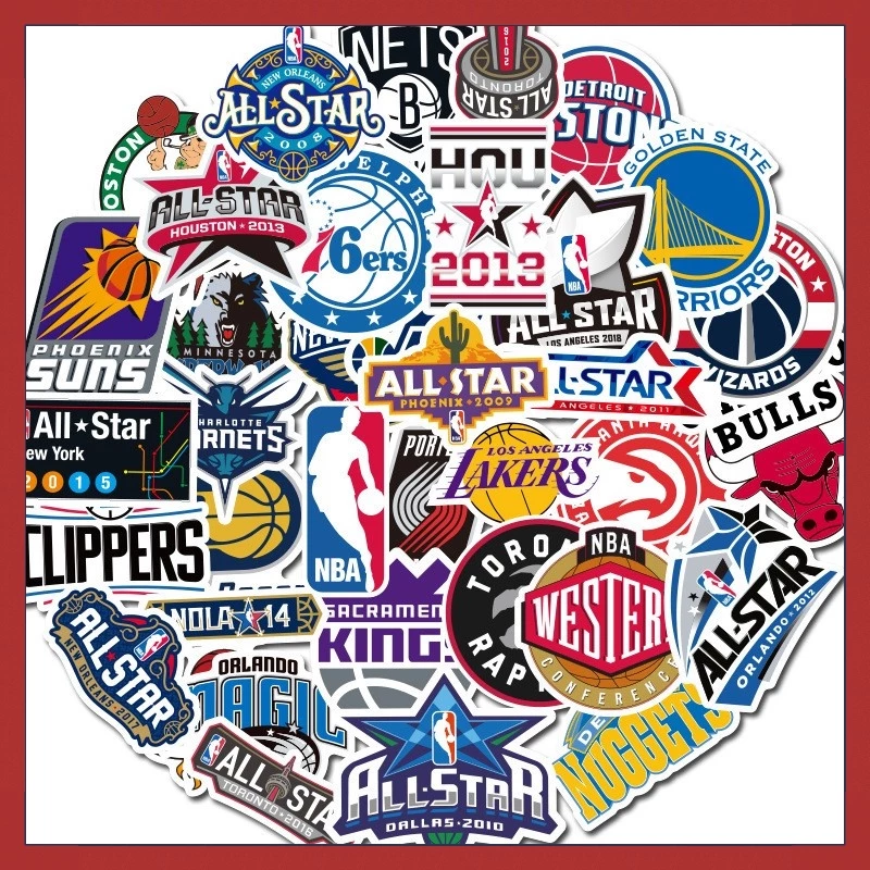 Bộ 50 miếng dán trang trí hình logo đội bóng rổ Nba độc đáo chống thấm nước