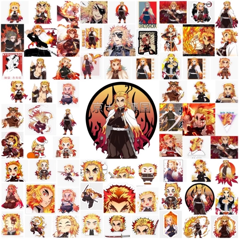 Sticker/ hình dán Rengoku Kyoujurou 30-60 cái ép lụa/Sticker Viêm trụ Kimetsu no yaiba