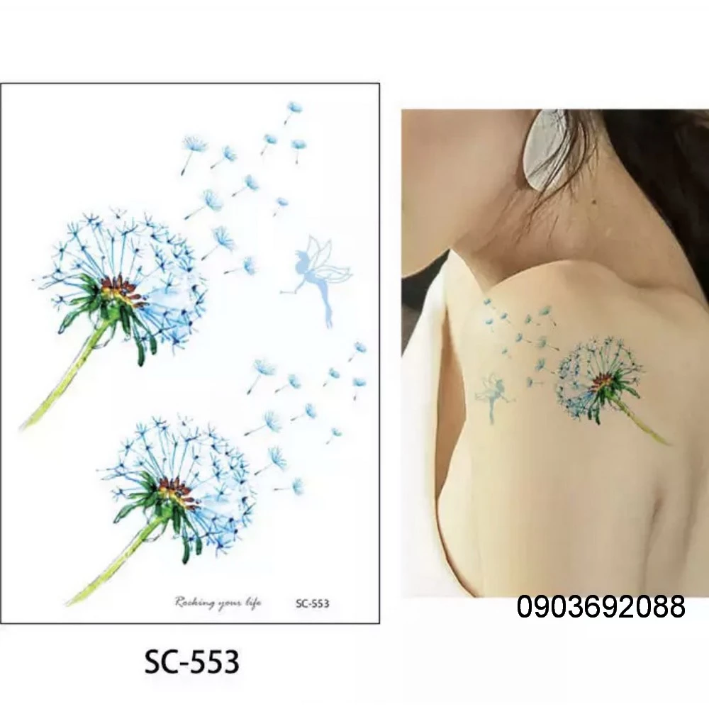 Tattoo bồ công anh, Tattoo hoa bỉ ngạn, HÌnh xăm dán 10.5 x 15 cm nhiều mẫu, Tattoo Sticker Ivy Store