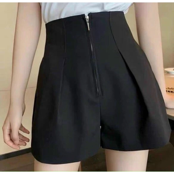 Quần ĐÙI CẠP CAO khóa giữa tôn dáng, quần sooc ống rộng chất tuyết mưa