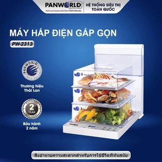 Máy Hấp Điện 3 Tầng Gấp Gọn Panworld PW-2313 Thái Lan, Nồi Hấp Thực Phẩm Đa Năng BH 24 tháng