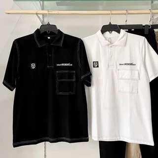 Polo Unisex form rộng WONDER màu ĐEN/TRẮNG 🖤 Chất da cá form nam nữ unisex/Áo thun có cổ Jaystoree2 🖤