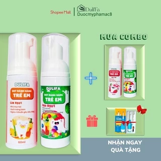 Combo 4 kem đánh răng cho bé nuốt được tạo bọt Dulifa thành phần hữu cơ hương dâu, hương cam, hương kẹo ngọt 60ml