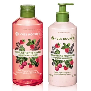 [COMBO] Gel tắm Yves Rocher 400ml + Dưỡng thể Yves Rocher 390ml - Hương mâm xôi đỏ và lá bạc hà