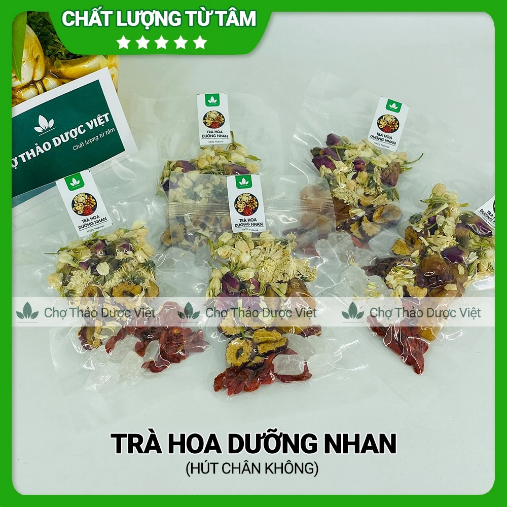 10 Gói Trà Hoa Dưỡng Nhan (7 vị hút chân không gồm: Hoa Hồng, Hoa Cúc, Nụ Nhài, Long Nhãn, Kỳ Tử, Táo Đỏ, Đường Phèn)