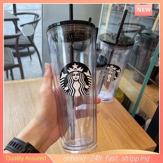 Double layer transparent PP plastic water cup with Starbucks motif design, capacity 470/710ml