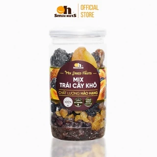 Mix Trái Cây Khô Smilenuts hộp 500g -Sản phẩm gồm Chà là khô tự nhiên, Mơ khô, Nho khô tự nhiên, Mận Khô Chile