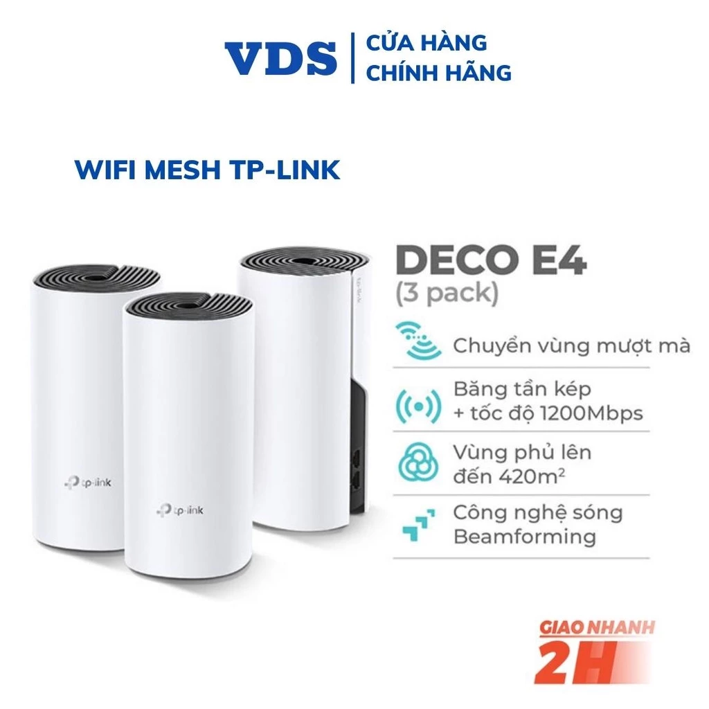 Wifi mesh Tp-Link Deco E4 (3-pack)- Mesh wifi Tplink hệ thống cho gia đình AC1200 - VDS SHOP