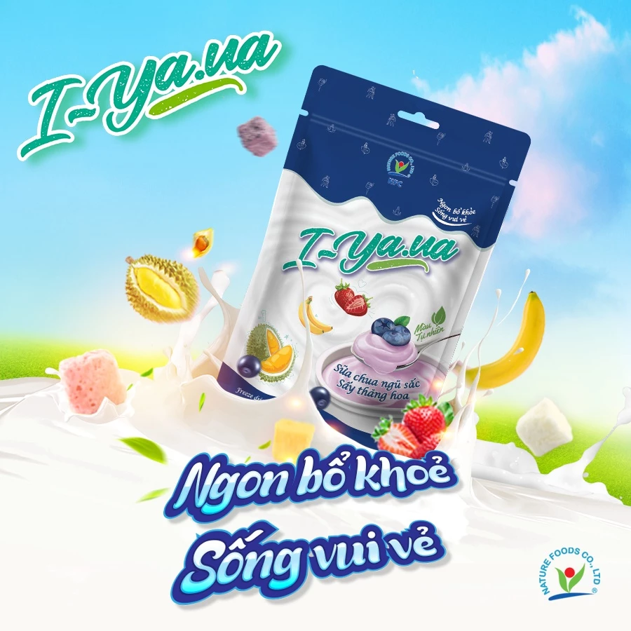 Sữa chua ngũ sắc sấy thăng hoa I-Yaua túi 25g(việt quất, sầu riêng, chuối, dâu và truyền thống)