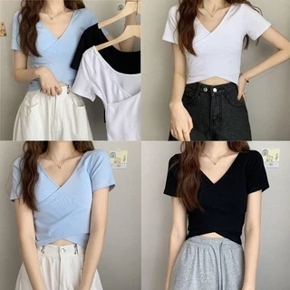 Áo croptop cổ tim trơn màu gợi cảm dành cho nữ