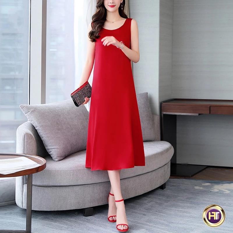 Váy Ngủ 2 Dây Đầm Ngủ Lụa Cổ Vuông Dáng Suông Đồ Nữ Mặc Ở Nhà Cao Cấp Thiết Kế HT TRENDY