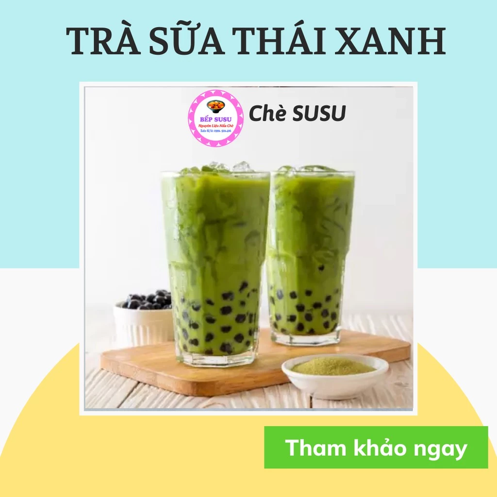 Set nguyên liệu làm TRÀ SỮA THÁI XANH trân châu đen trắng Full Topping về chỉ việc nấu 15-20 chai 330ml