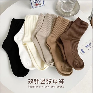  Vớ cổ cao vải cotton co giãn vân gân màu trơn phong cách Ulzzang Hàn Quốc cho nam nữ