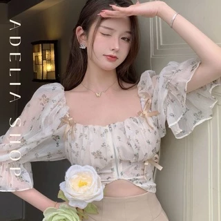 Áo Tiểu Thư | Áo Kiểu Nữ Khóa Kéo Trước Hoa Nhí Hàn Quốc Chất Chiffon Tay Lỡ Xinh Xắn Ulzzang, Hàng Quảng Châu 2022