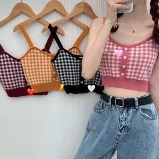 Áo Croptop Dệt Kim Caro Khuy Hình Tim Phong Cách Tiểu Thư