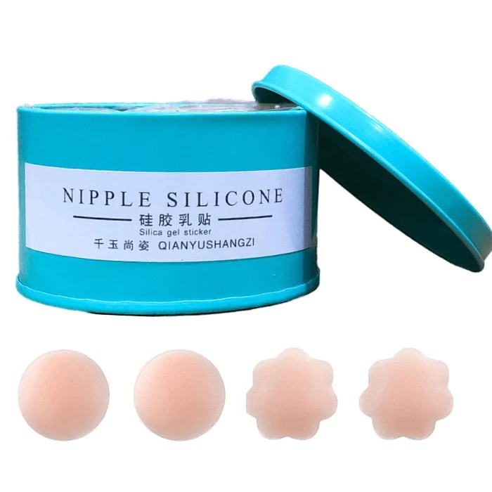 [Kho Sỉ MMS] HỘP 5 Cặp 10 Miếng Dán Ti Dán Nhũ Hoa Silicone Siêu Dính Kèm Hộp Thiếc Xanh Tiện Lợi