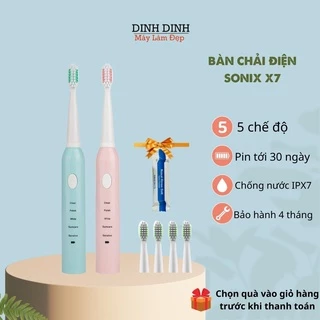 Bàn chải điện Sonic X7, bàn chải đánh răng điện Dinh Dinh bản Pro nâng cấp đặc biệt- kèm 4 đầu chải