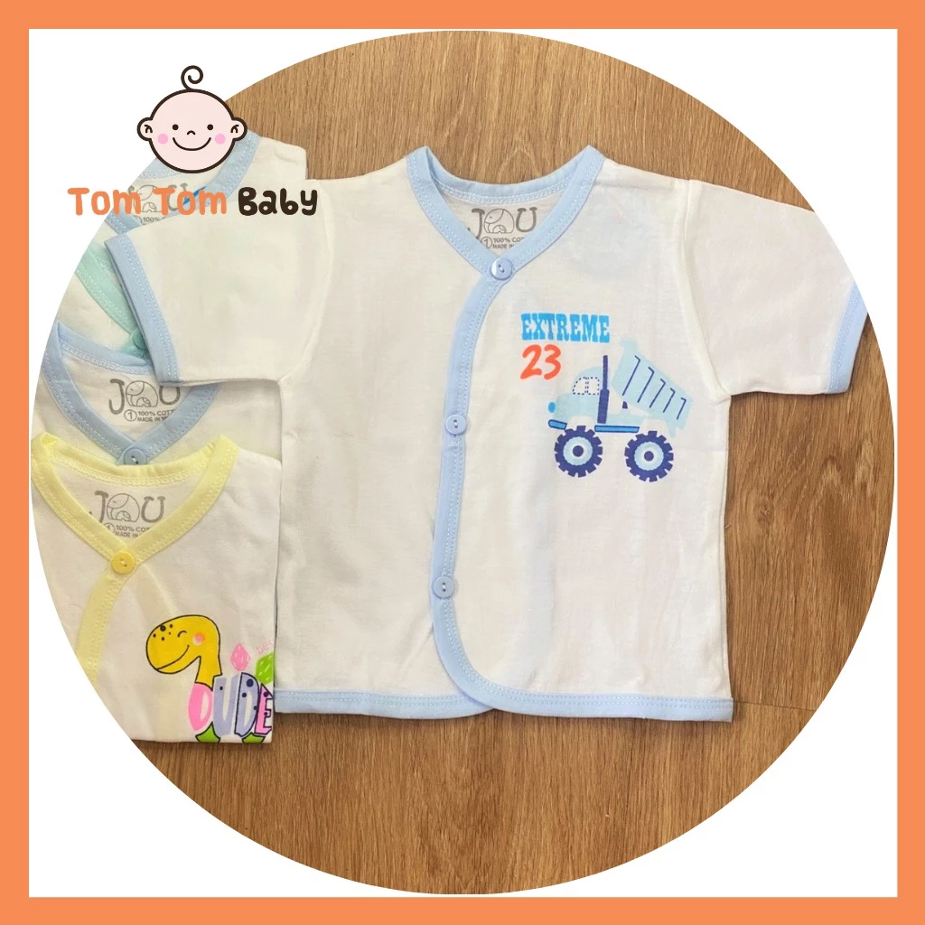 Áo sơ sinh Tay Ngắn cài xéo Trắng JOU cho bé trai, bé gái - Chất vải 100% cotton mềm mịn, thoáng mát