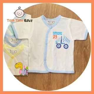 Áo sơ sinh Tay Ngắn cài xéo Trắng JOU cho bé trai, bé gái - Chất vải 100% cotton mềm mịn, thoáng mát