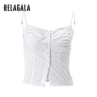 Relagala Áo Tank Top Hai Dây Cắt Nút Hình Hoa Cho Nữ