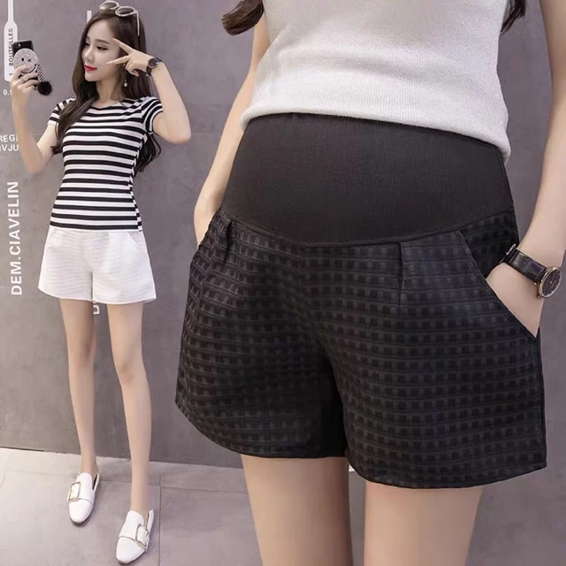 [sẵn hàng] Quần short ống rộng sọc ô caro cho mẹ bầu🍒hàng quảng châu(kèm ảnh thật shop)