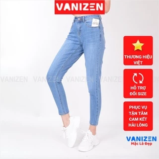 Quần Jean Nữ Boyfriend Trơn Cạp Cao co dãn Shop VANIZEN, Quần jean nữ baggy lưng cao mã 371