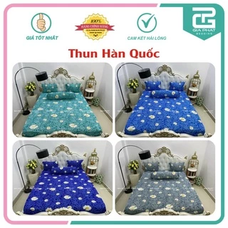 Bộ Ga Gối Thun Lạnh Hàn Quốc { 4 Món } họa tiết Hoa ( 1 ga bọc + 2 vỏ gối nằm + 1 vỏ gối ôm )