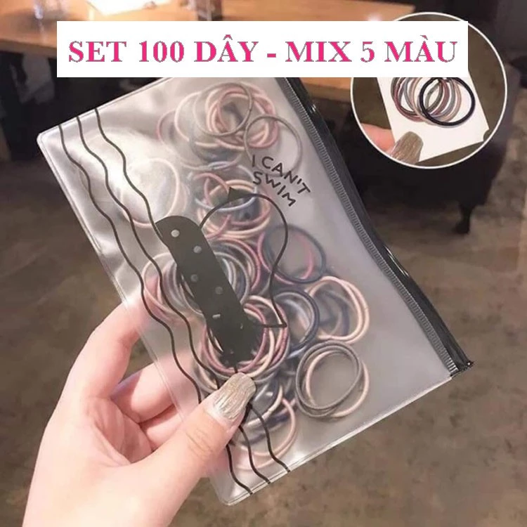 CÓ TÚI ZIP❤️ SET 100 DÂY BUỘC TÓC DẠNG THUN MIX 5 MÀU