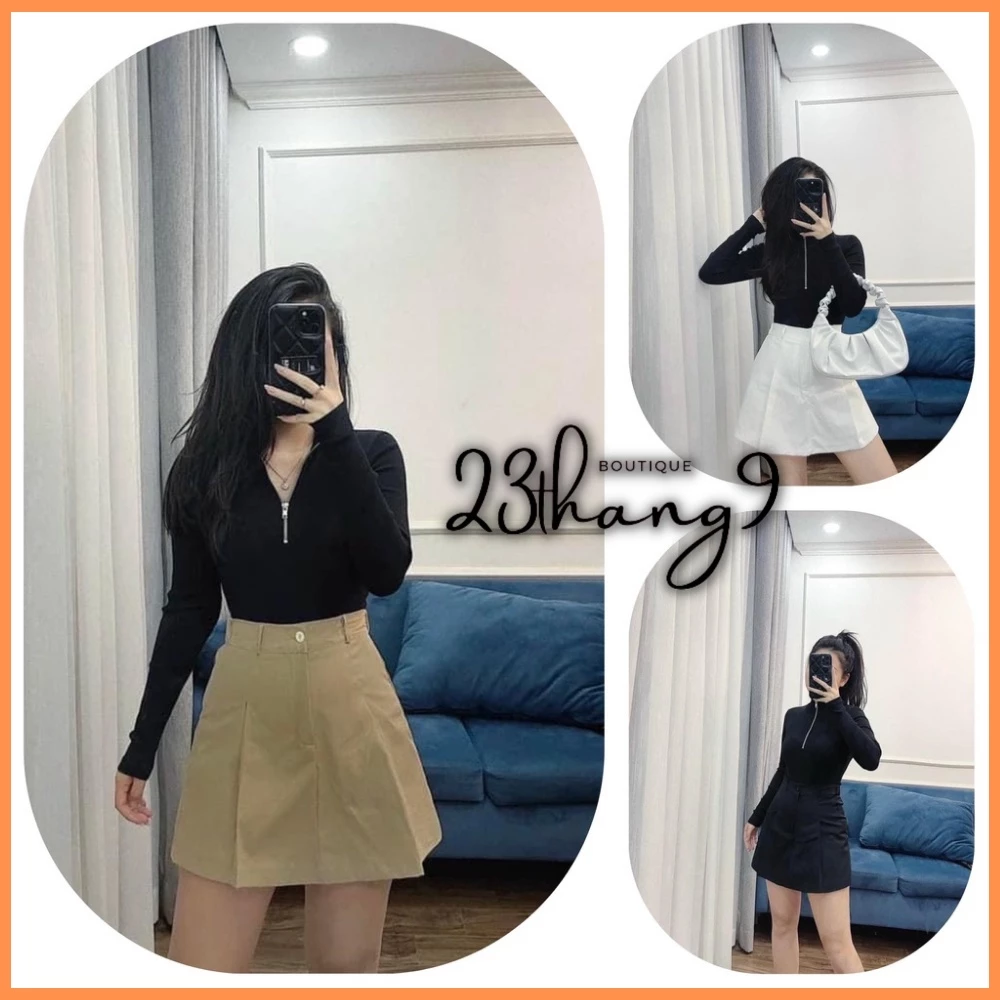 Chân váy chữ a, chân váy cạp cao xếp ly chun sau chất kaki cao cấp công sở đi chơi đi biển phong cách hàn quốc 241