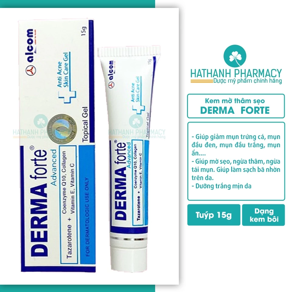 Derma Forte Gel kem giảm mụn trứng cá ngừa thâm mờ sẹo 15g