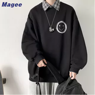 Magee Áo sweater Cổ Thuyền Dáng Rộng In Nhãn Hiệu Phong Cách Hip Hop Đường Phố Hong Kong Thời Trang Mùa Thu Cao Cấp Cho Nam