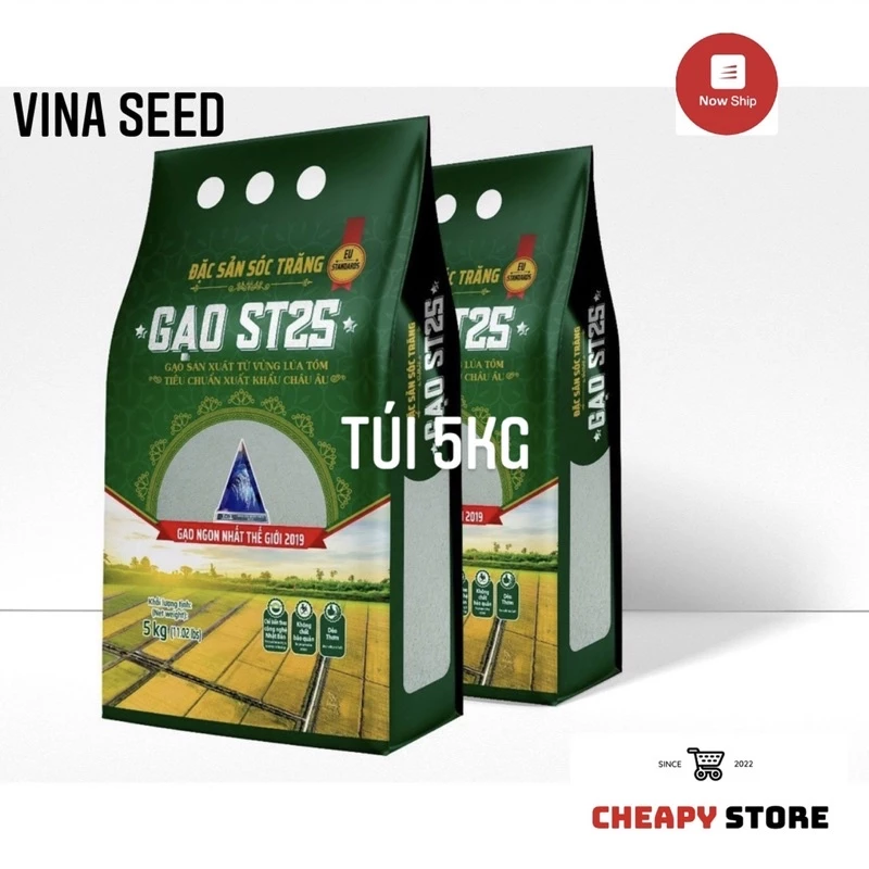 Gạo ST25 đặc sản Sóc Trăng túi 5kg chính hãng VINASEED - Gạo thơm ngon nhất thế giới năm 2019